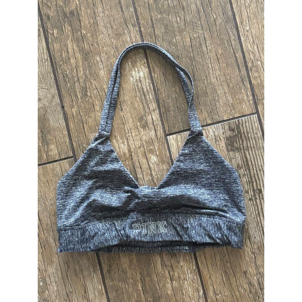 Victoria's Secret Pink Ultimate Sports Bra Halter Top Small S Grey Black